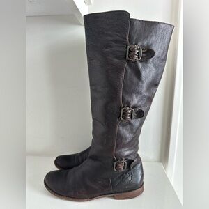 Frye Women’s Brown Leather Paige Boots Genuine Leather with Buckles Size 7B